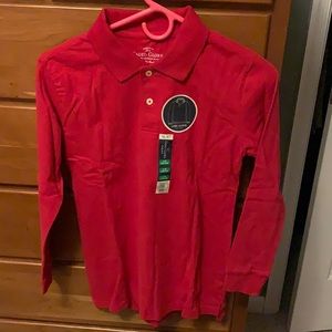 Red long sleeve polo shirt